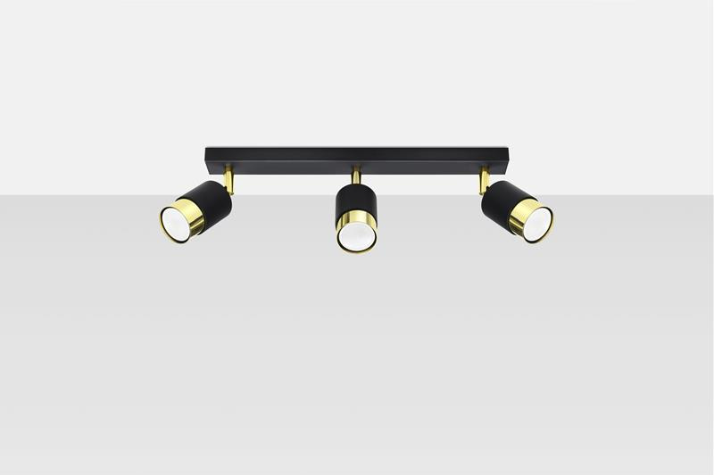 Plafond NERO 3 noir/or + 3x ampoule LED GU-10 3000K Warm 7W 620lm