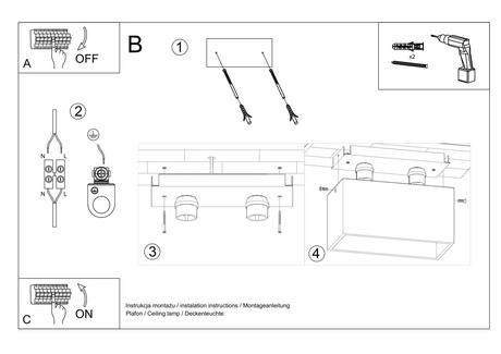 Plafond QUAD MAXI blanc + 2x ampoule LED GU-10 3000K Warm 7W 620lm