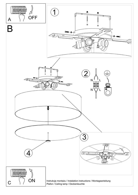 Plafond SKALA 60 noir + 5x ampoule LED E27 4000K Froid 7.5W 650lm