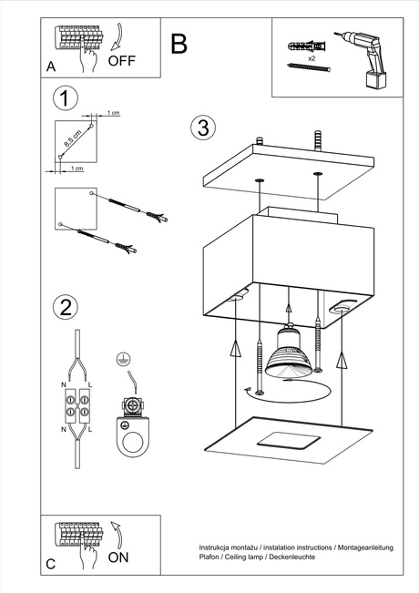 Plafond MONO 1 noir + 1x ampoule LED GU-10 3000K Warm 7W 620lm