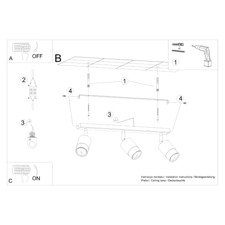 Plafonnier NERO 3 noir/chrome
