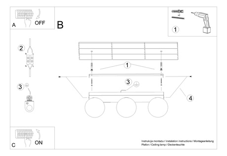 Plafond YOLI 3 blanc + 3x ampoule LED G9 3000K Warm 4.5W 450lm