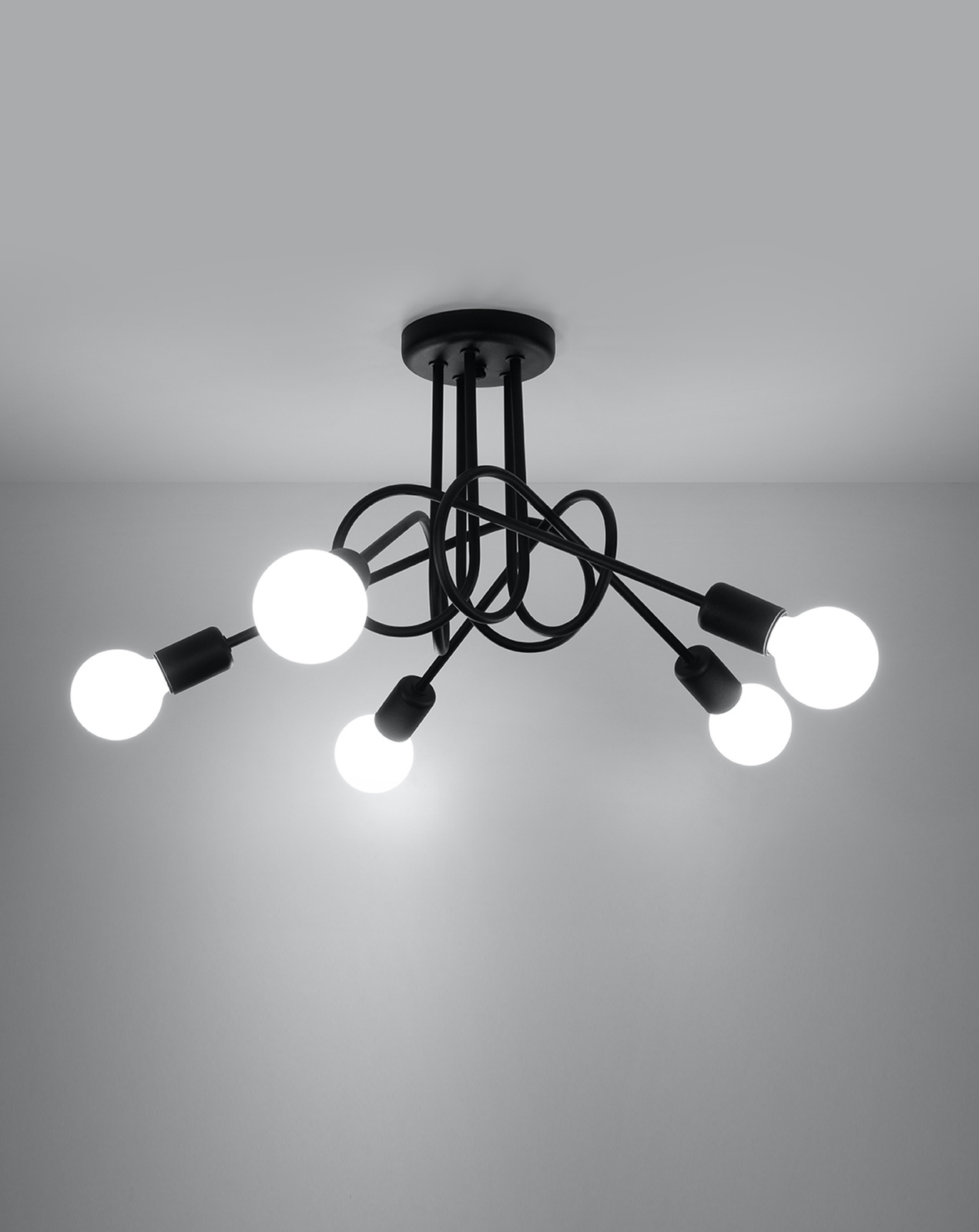 Lustre SUPEŁ 5 noir + 5x ampoule LED E27 3000K Warm 7,5W 620lm