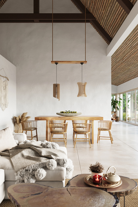 Lampe suspendue ALEXIA bois naturel +1x Ampoule LED E27 4000K Froid 7.5W 650lm