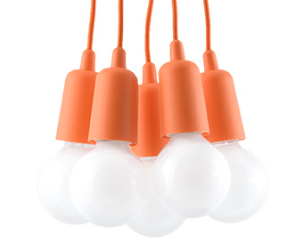 DIEGO 5 lampe suspendue orange + 5x ampoule LED E27 4000K Froid 7,5W 650lm