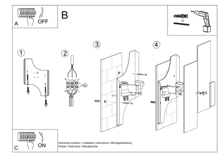 Applique FABIANO + 2x ampoule LED E27 3000K Warm 7.5W 620lm