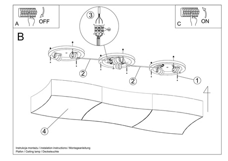 Plafond SQUARE 3 blanc + 6x ampoule LED E27 4000K Froid 7.5W 650lm
