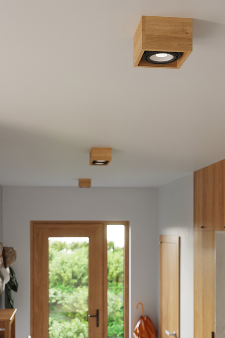 Plafond QUATRO 2 bois naturel + 2x ampoule LED GU10 AR111 3000K Warm 12W 800lm