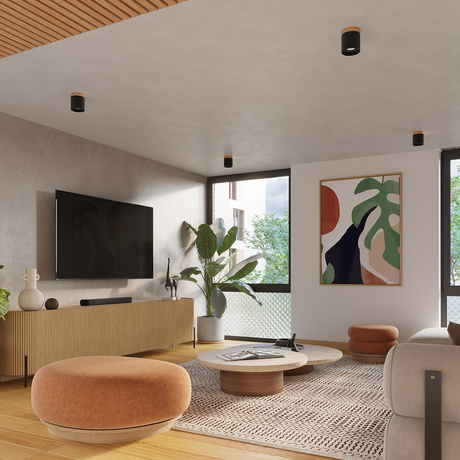 Plafond RIF noir + 1x ampoule LED GU-10 4000K froid 7W 530lm