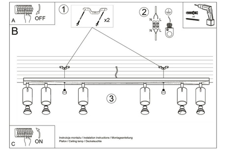 Plafond RING 6L blanc + 6x ampoule LED GU-10 3000K Warm 7W 620lm