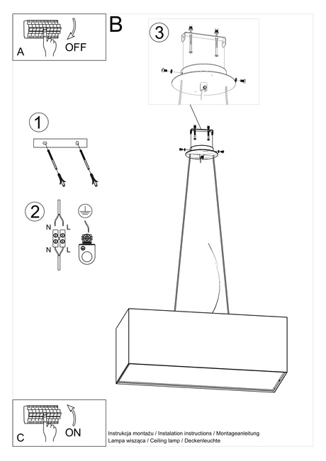 Lustre SANTA BIS 80 noir + 3x ampoule LED E27 3000K Warm 7.5W 620lm