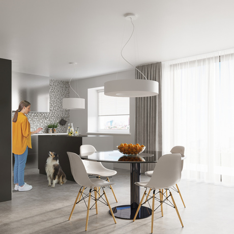 Lustre SATURNO SLIM 90 blanc + 8x ampoule LED E27 3000K Warm 7.5W 620lm