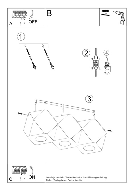 Plafond WOODY 3 bois naturels + 3x ampoule LED GU-10 3000K Warm 7W 620lm
