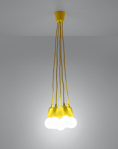 DIEGO 5 lampe suspendue jaune + 5x ampoule LED E27 4000K Froid 7,5W 650lm