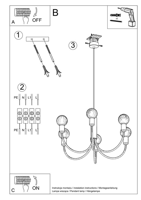 Lustre PICCOLO 5 + 5x ampoule LED E27 4000K Froid 7.5W 650lm