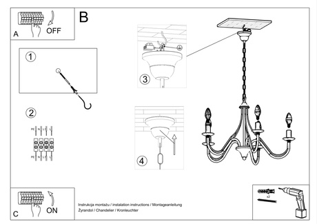 Lustre MINERWA 5 blanc + 5x ampoule LED E14 4000K Froid 7.5W 650lm