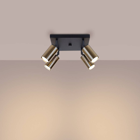 Plafond WINX 4 noir/or +4x ampoule LED GU-10 4000K froid 7W 530lm