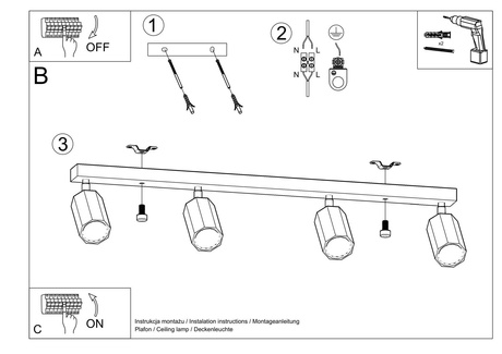 Plafond ZEKE 4 chêne + 4x ampoule LED GU-10 4000K Froid 7W 630lm