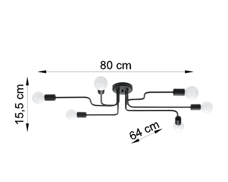 Lustre VECTOR 6 noir + 6X ampoule LED E27 3000K 7W 760lm