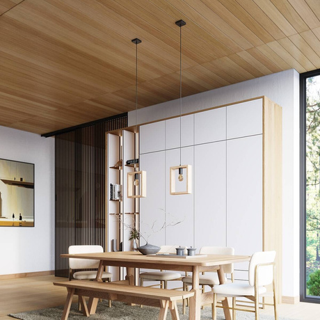 Lampe suspendue ARIES bois naturel + 1x ampoule LED E27 4000K Froid 7,5W 690lm
