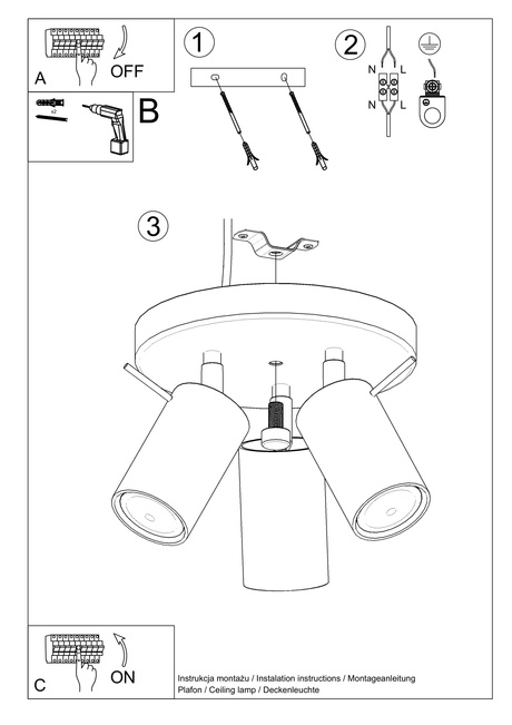 Plafond RING 3P blanc + 3x ampoule LED GU-10 3000K Warm 7W 620lm