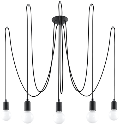 EDISON 5 lampe suspendue noire + 5x ampoule LED E27 3000K Warm 7,5W 620lm