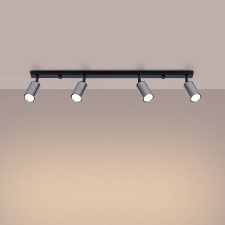 Plafond WINX 4L noir/chrome + 4x ampoule LED GU-10 4000K froid 7W 530lm
