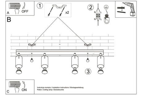 Plafond NERO 4 noir/doré + 4x ampoule LED GU-10 4000K froid 7W 630lm