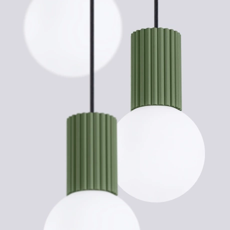 Lampe pendante HALO 3P vert olive