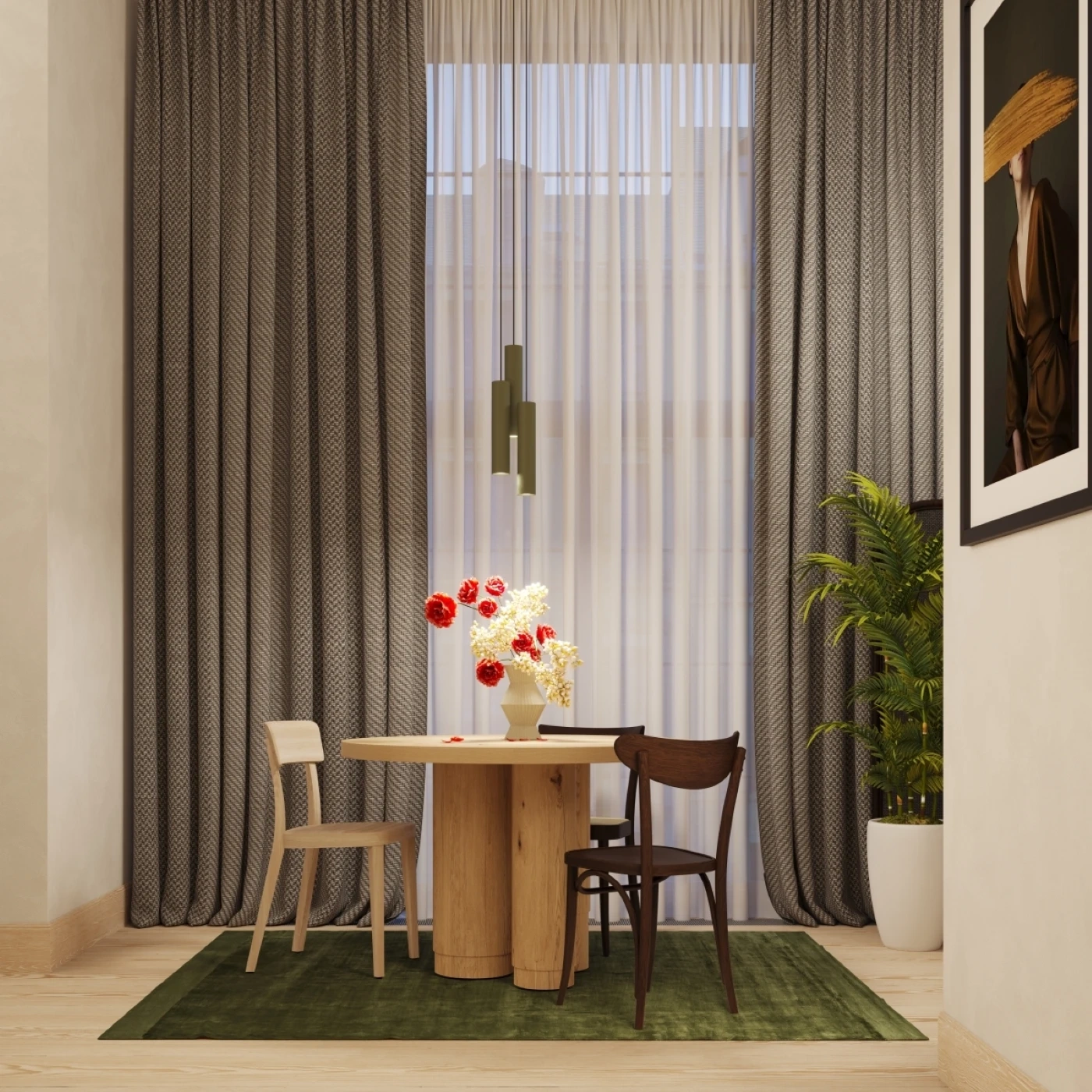 Lampe pendante LAGOS 3P vert olive