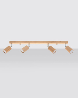 Plafond BERG 4 bois naturel + 4x ampoule LED GU-10 3000K Warm 7W 620lm