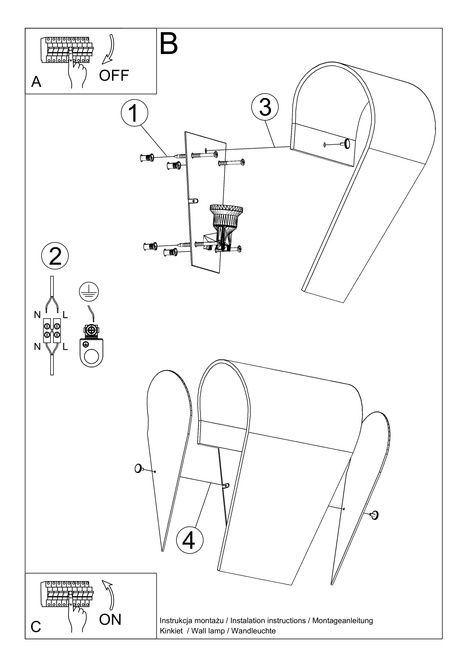 Applique CLINO 1 + 1x ampoule LED E27 4000K Froid 7.5W 650lm