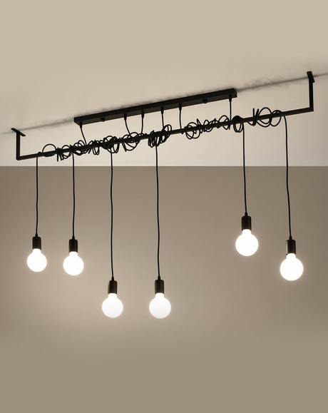 Lustre SALAMANCA 6 noir + 6x ampoule LED E27 3000K Warm 7.5W 620lm