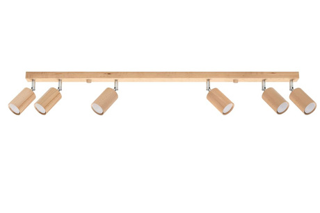 Plafond BERG 6 bois naturel + 6x ampoule LED GU-10 4000K Froid 7W 630lm