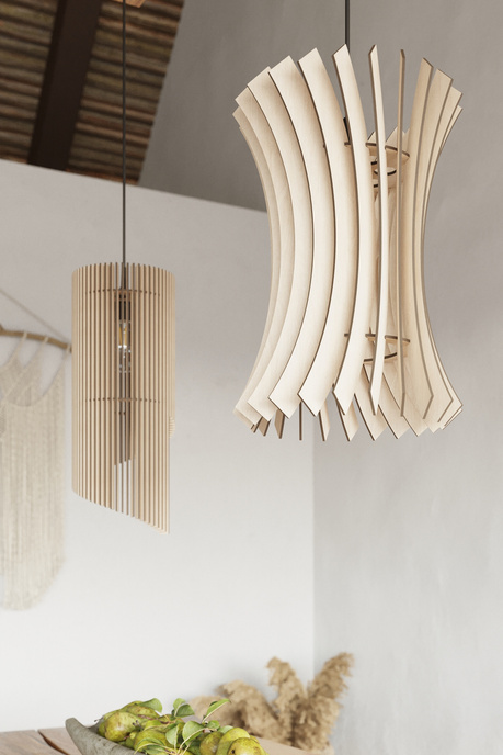 Lampe suspendue ALEXIA bois naturel + 1x ampoule LED E27 3000K chaude 7.5W 620lm