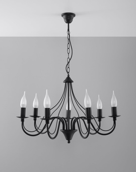 Lustre MINERWA 7 noir + 7x ampoule LED E14 4000K Froid 7.5W 650lm