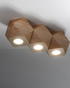 Plafond WOODY 3 bois naturel + 3x ampoule LED GU-10 4000K Froid 7W 630lm