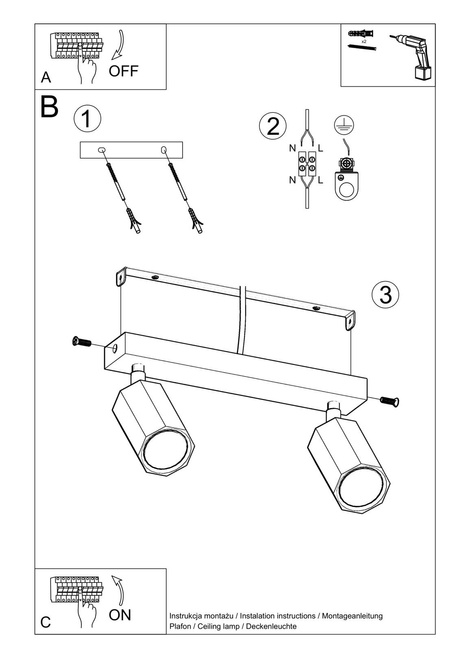 Plafond ZEKE 2 chêne + 2x ampoule LED GU-10 4000K Froid 7W 630lm