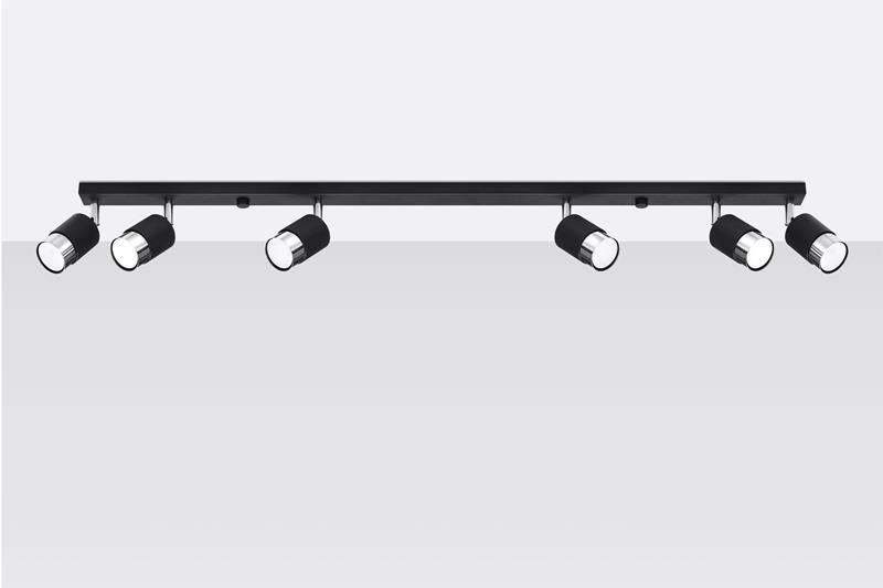 Plafond NERO 6 noir/chrome + 6x ampoule LED GU-10 4000K froid 7W 630lm