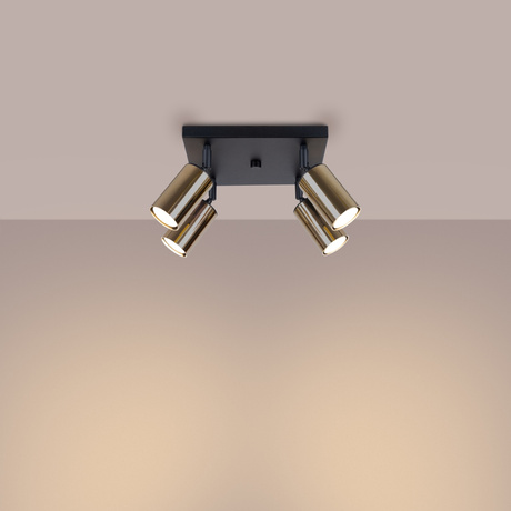 Plafond WINX 4 noir/or + 4x ampoule LED GU-10 3000K Warm 7W 510lm