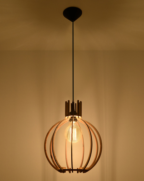 Lampe suspendue ARANCIA bois naturel + 1x ampoule LED E27 4000K Froid 7,5W 650lm