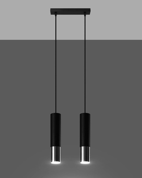 LOOPEZ 2 lampe suspendue noir/chrome + 2x ampoule LED GU-10 4000K froid 7W 630lm