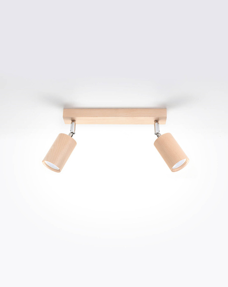 Plafond BERG 2 bois naturel + 2x ampoule LED GU-10 4000K Froid 7W 630lm