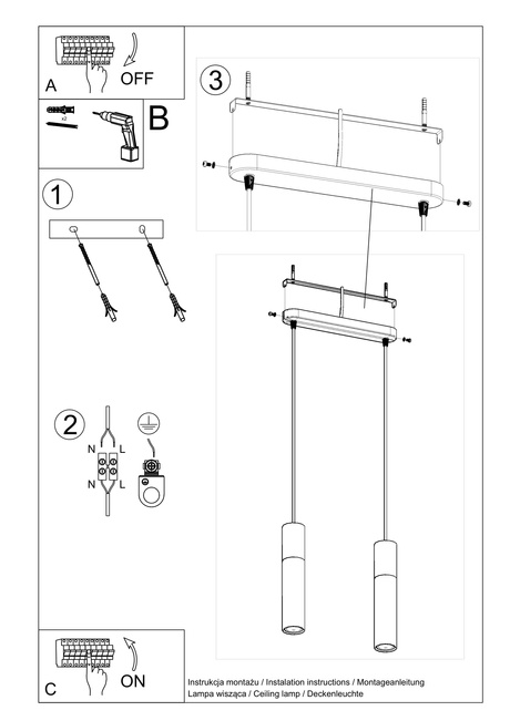 Lampe suspendue BORGIO 2 blanc + 2x ampoule LED GU-10 4000K Froid 7W 630lm