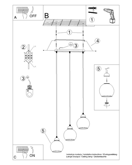 ALINO 3 lampe suspendue noire + 3x ampoule LED E27 4000K Cold 7,5W 690lm