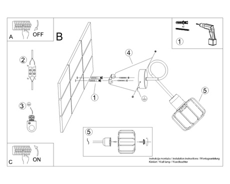 Applique BELUCI 1S noir + 1x ampoule LED E14 4000K Froid 7,5W 680lm