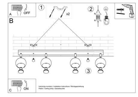 Plafond OCULARE 4L noir + 4x ampoule LED GU-10 3000K Warm 7W 620lm