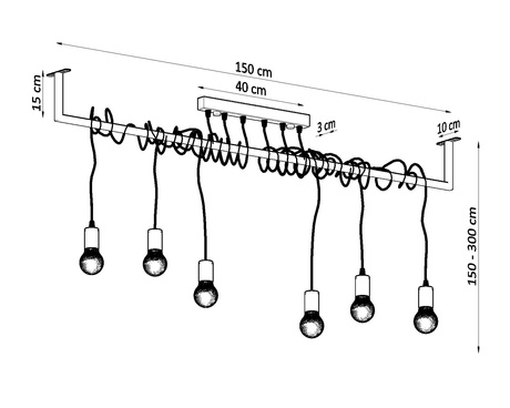 Lustre SALAMANCA 6 noir + 6x ampoule LED E27 3000K Warm 7.5W 620lm