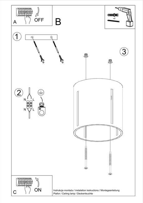 Plafond INEZ noir + 1x ampoule LED G9 4000K Cold 4.5W 530lm