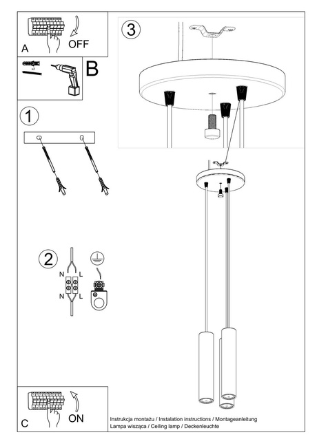 LINO Lampe suspendue 3P bois naturel + 3x LED GU-10 4000K Froid 7W 630lm ampoule